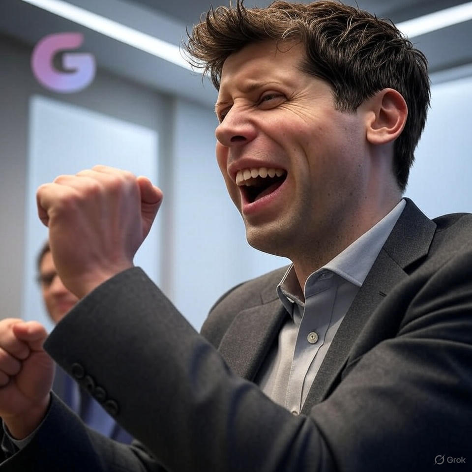 Sam Altman cheering in triumph with GPT 5 launch