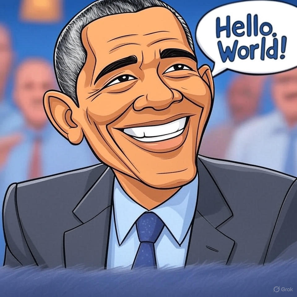 Developer Barack Obama - cartoonish satire style